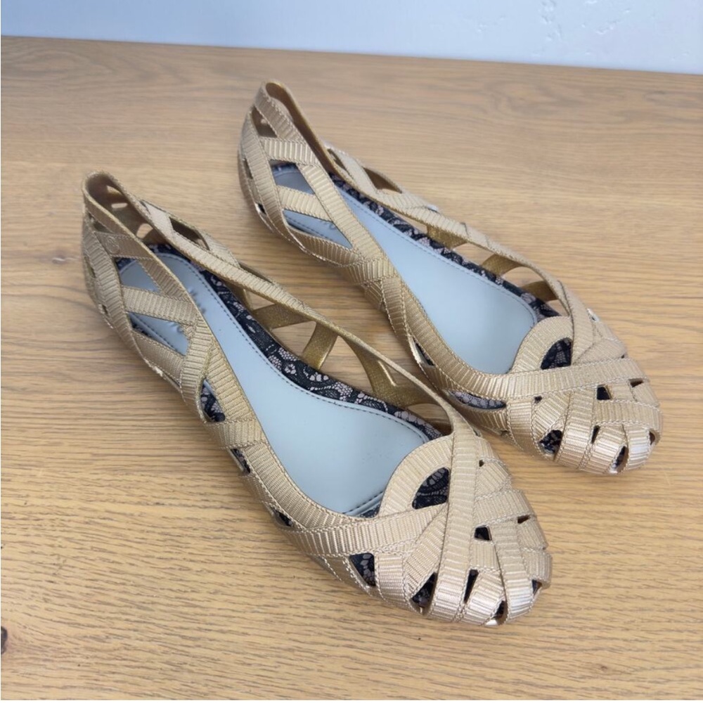 Mini melissa x jason wu gold strappy sandal flats size 9